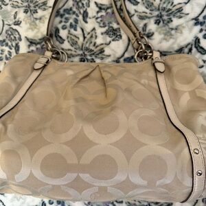 Coach Beige and cream signature Shoulder Bag